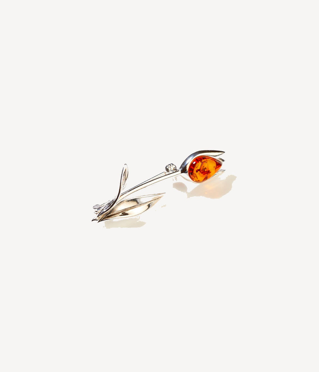Tulip Amber Brooch