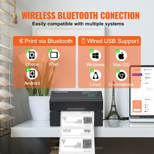 Thermal Label Printer, 300DPI for 4x6 Mailing Packages, Bluetooth &