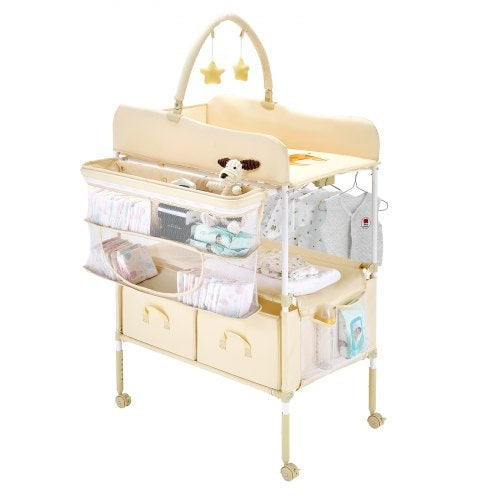 Baby Changing Table, Foldable Diaper Change Station with 2 Fabric