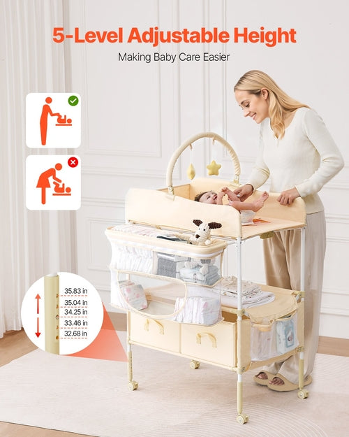 Baby Changing Table, Foldable Diaper Change Station with 2 Fabric