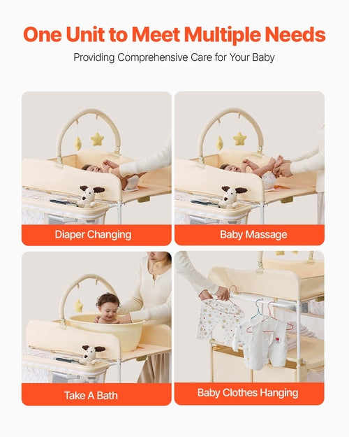 Baby Changing Table, Foldable Diaper Change Station with 2 Fabric