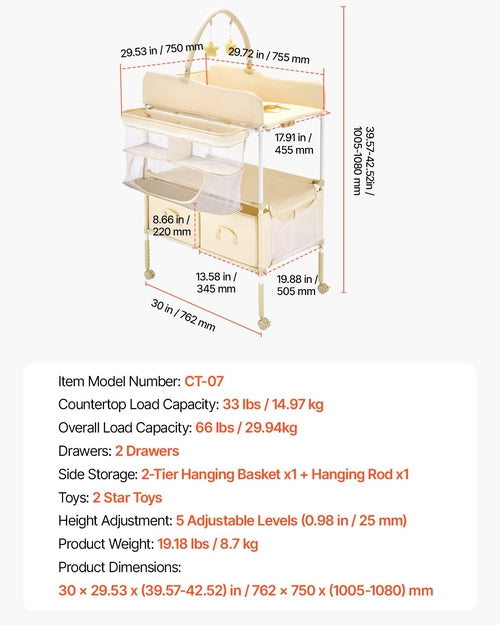 Baby Changing Table, Foldable Diaper Change Station with 2 Fabric